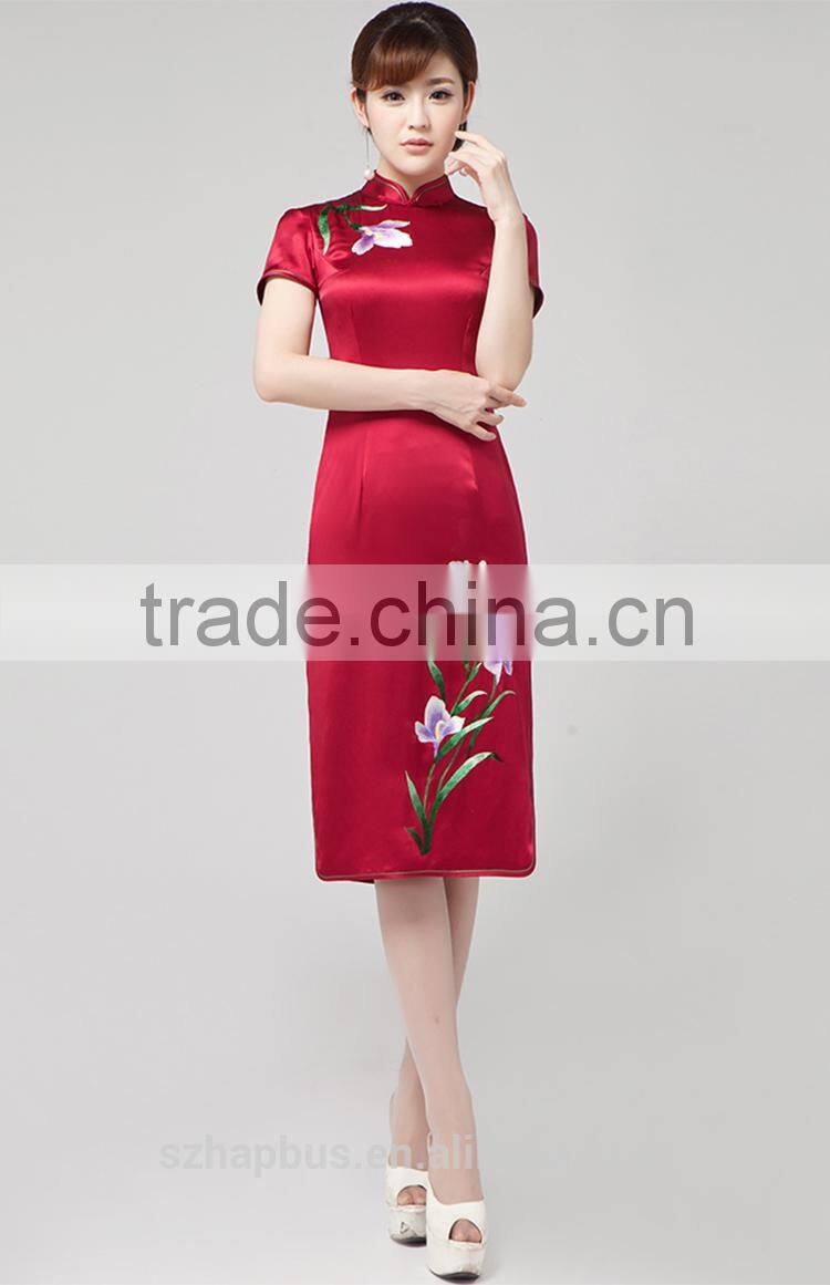 Handmade Silk Embroidery Qipao /Cheongsam in Pure Mulberry Silk