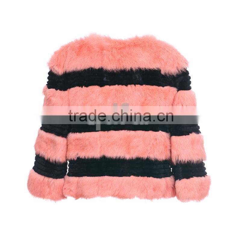 QD30538 Plus Size Intimate Winter Apparel Shearing Black White Rabbit Fur Lady Jacket