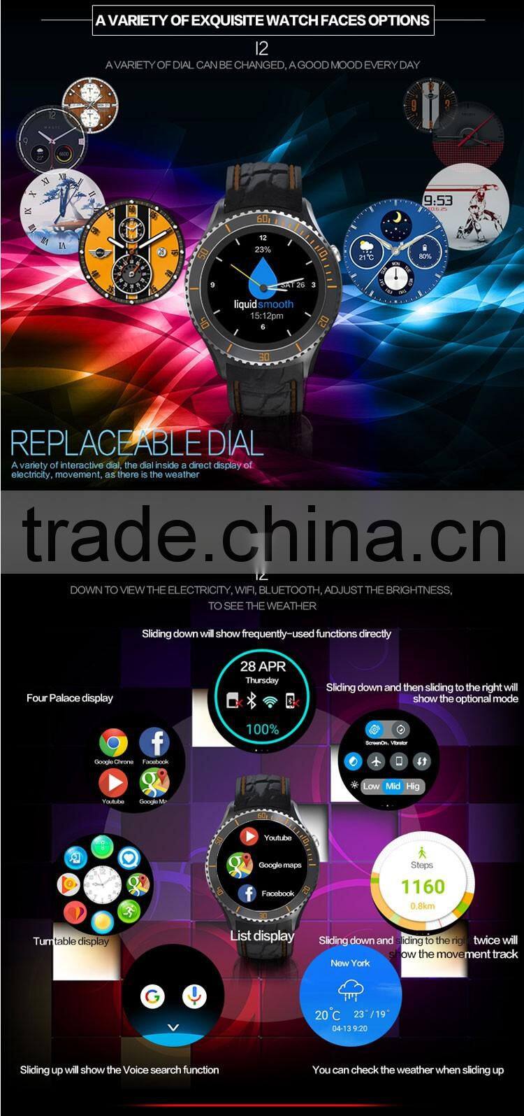 I2 MTK6580 1.33" TFT capacitance screen android 5.1 3g wifi watch with turnable watch frame
