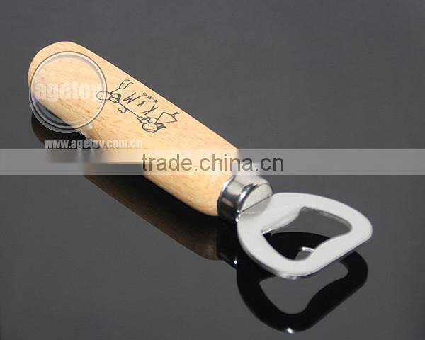 Best Promotion Classic Design Functional Custom Print Logo Wood Handle Stainless Steel Metal Wood Opener