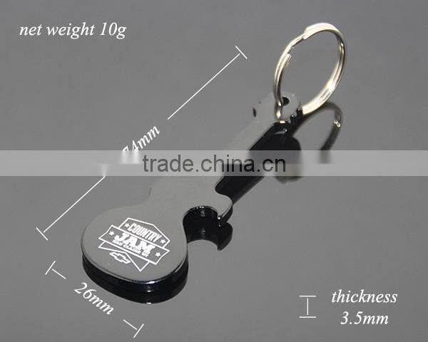 Guitar Shaped Promotional Custom Laser Logo Aluminum Anodizing Black Metal Guitar Keychain Opener