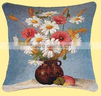 Middle East Style Blue Background Daisy Jacquard Knitted Square Cushion Cover CT-067