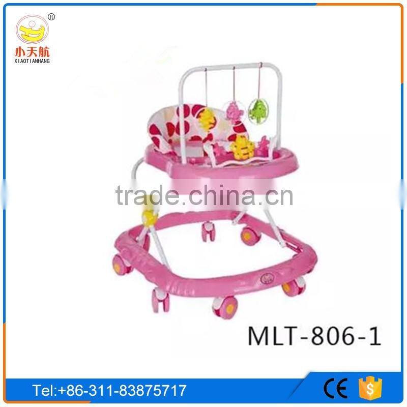 cheap simple 8 swivel round wheels baby walker with music and toys
