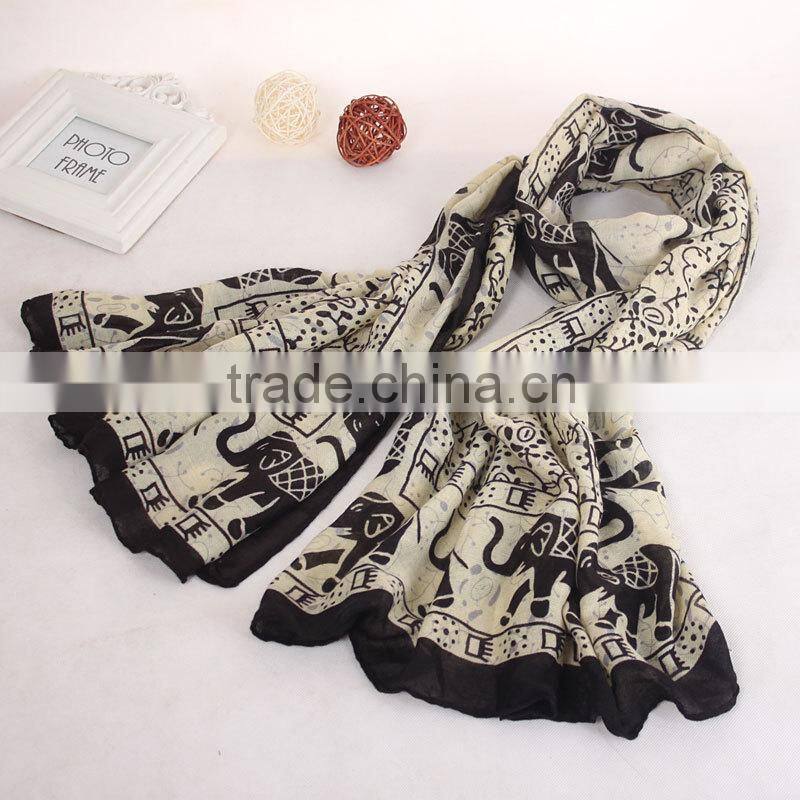 New product high quality digital print custom design cotton scarf elephant pattern WJ-644