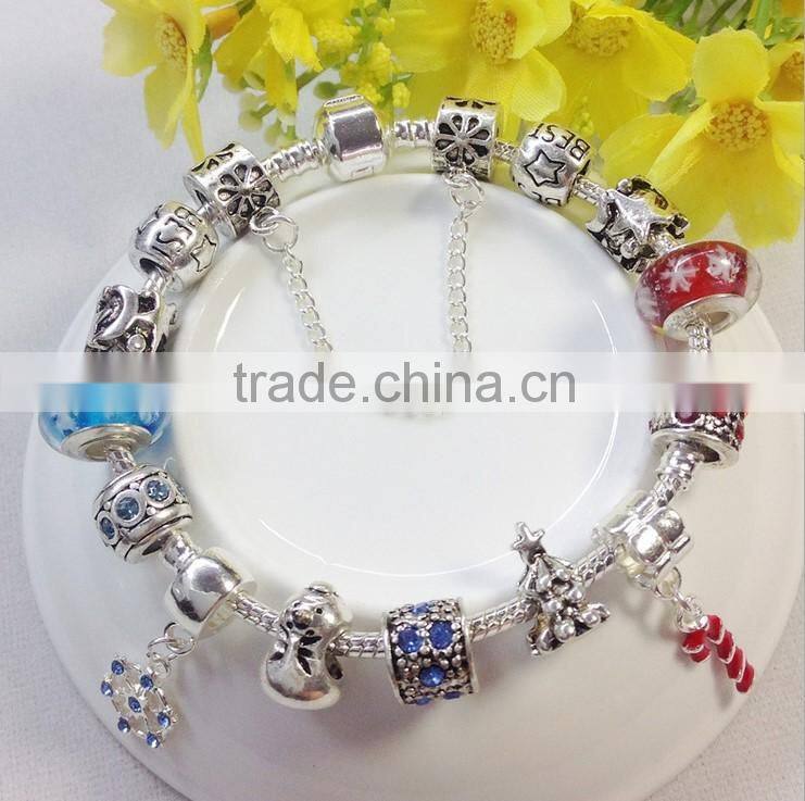 New Stock Fashion Jewelry Alloy Material Glass Beads DIY Charm Christmas Bracelet