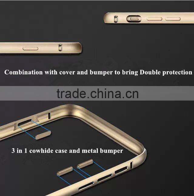 3in1cowhide case and metal bumper,aviation aluminum,PC, For iphone 6/plus Style case cover,