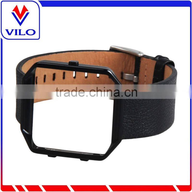 Luxury Genuine Leather Wrist strap Watch band For Fitbit Blaze Smart Watch+Metal Frame