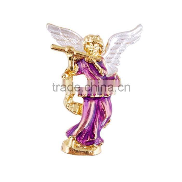Factory wholesale gold plated zinc alloy epoxy enamel Christmas angel brooch