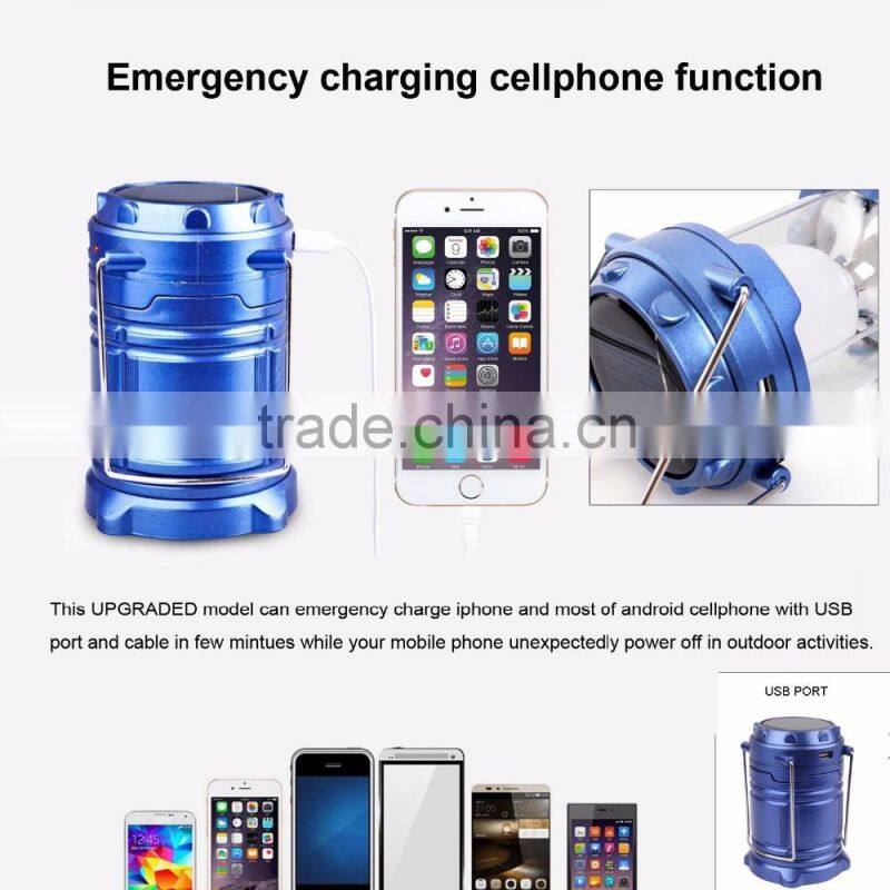 Camping Lantern - LED Solar Rechargeable Camp Light Flashlights - Emergency Lamp - Power Bank for Android Cell Phone IOS Iphone