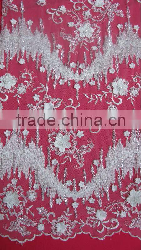 54' Width beaded lace fabric ivory cording