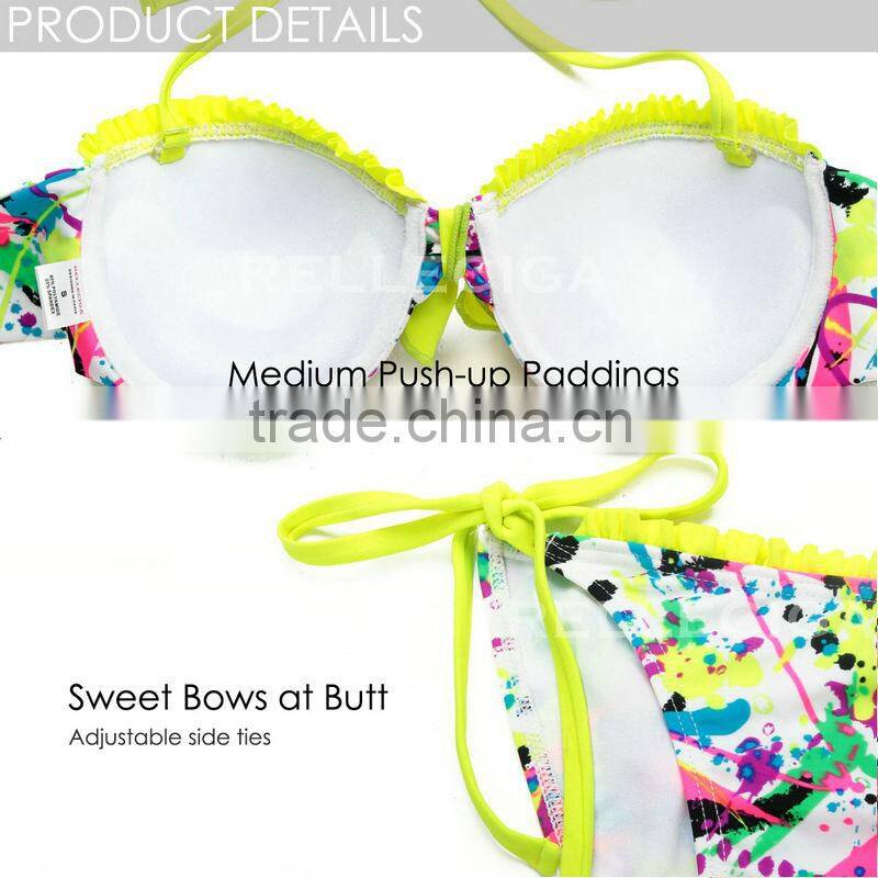 RELLECIGA 2016 Sexy Doodle Print Playful Ruffle Bandeau Bikini Swimwear