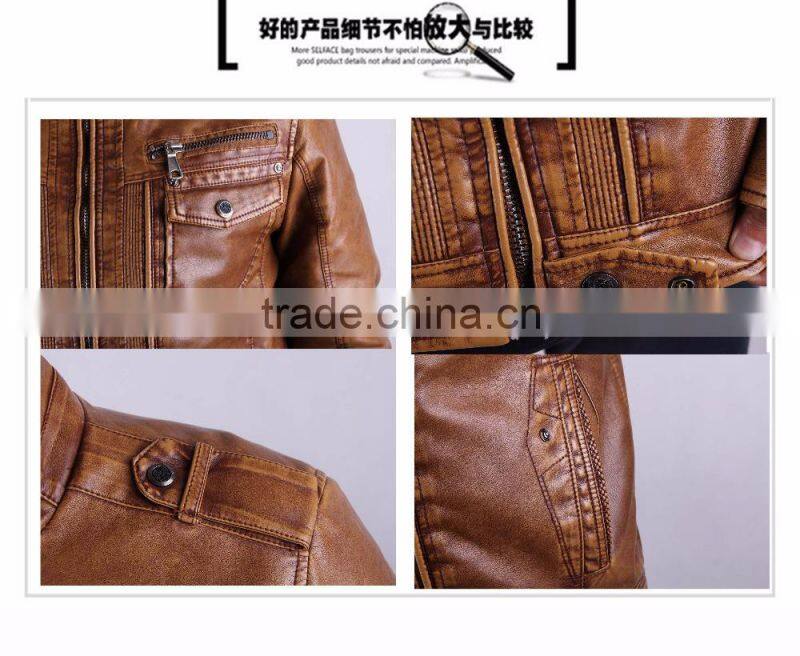 2015 new men's PU leather coat