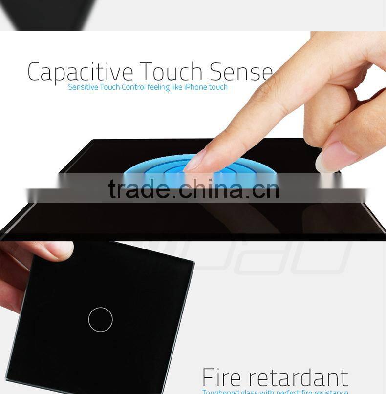 Wallpad Modern LED Waterproof Black Crystal Glass 110~250V 3 SpeedTouch Screen Wiring Ceilling Fan Regulator Switches
