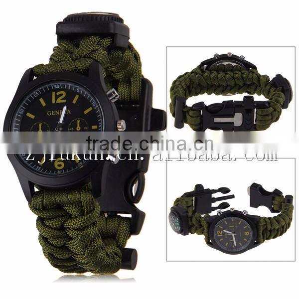 Handmade paracord polyester watch fashion paracord watch with compassm flint whistle