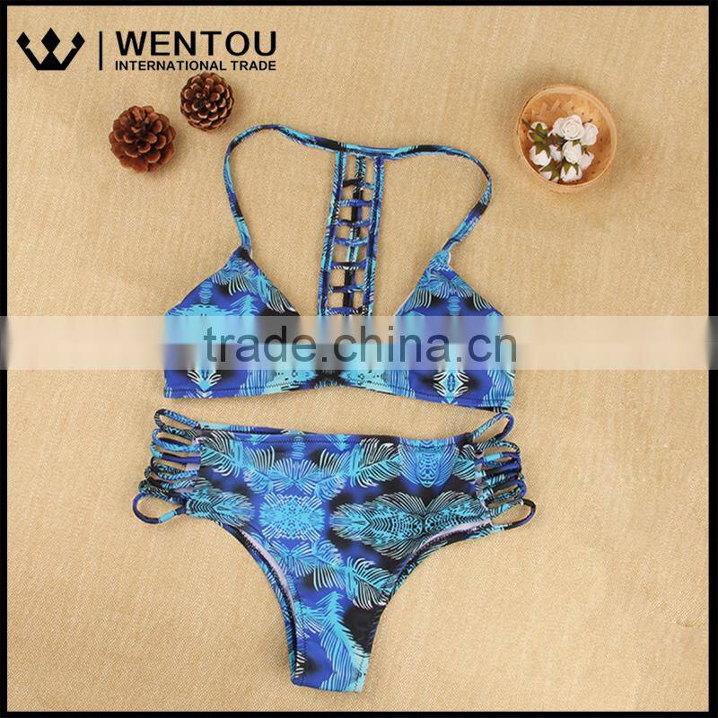 Wentou Women's Peacock Pattern Swimwear Split Bikini Swimsuit Sets