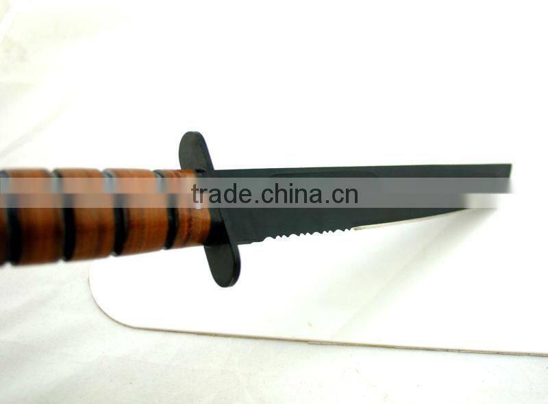 OEM stainless steel fixed blade survival knife with leather handle