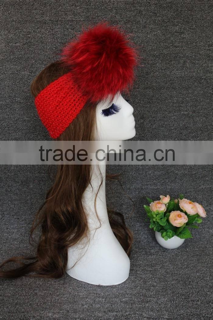 Colourful Genuine Big Raccoon Fur Pompom Women Makeup Headband