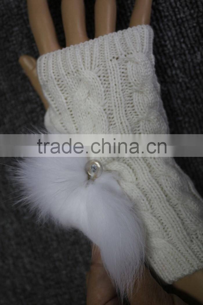 most popular hot fashion high quality ladies stock knit warm long fur gloves