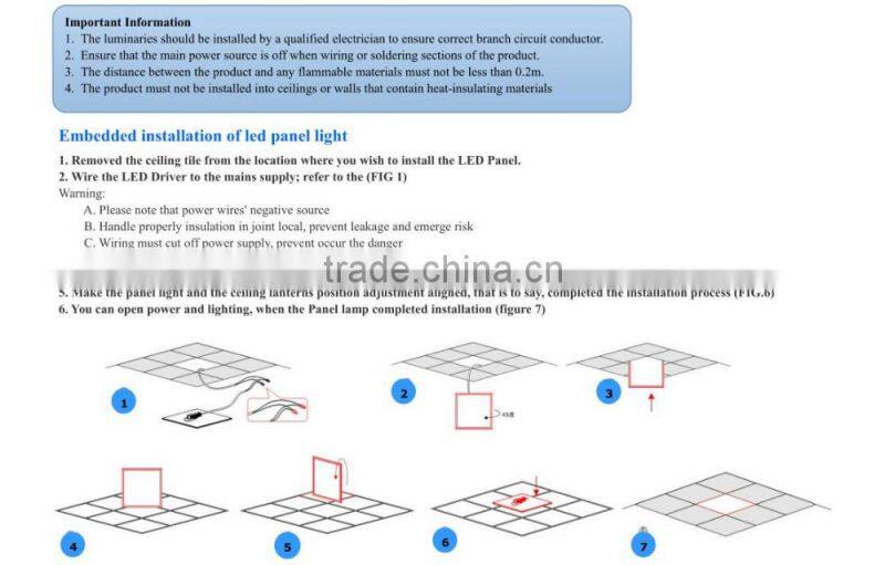 IP20 LED Flat Mounted Panel Light Square 600x600 42W Aluminum Shell Current 900mA for Schools Workshops Paking Garages