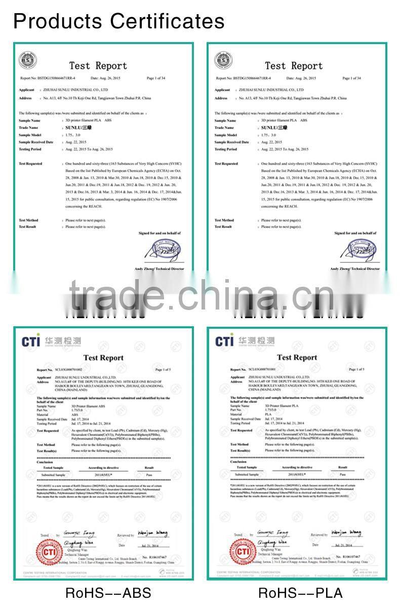 100% no bubble 1.75/3.0 PLA/ABS for 3D printer filaments 3d