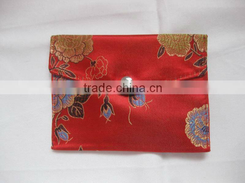 Chinese style brocade silk emboirdery coin purse with button envelope