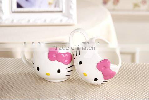 creative lovely cartoon pink red hello kitty cat gift ceramic teapot and mug 5 in 1 set