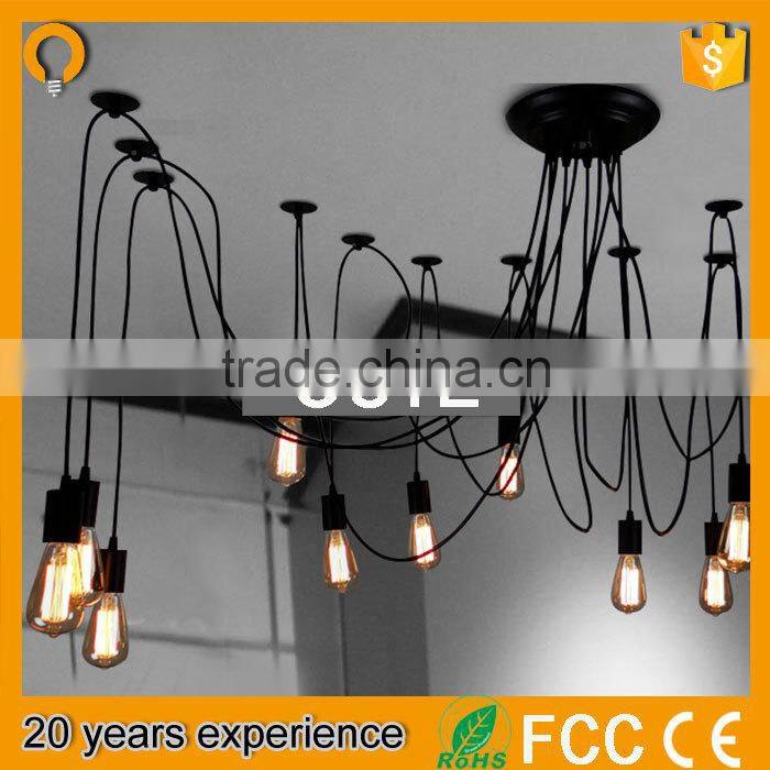 10 branches E27 antique brass single pendant light with black iron