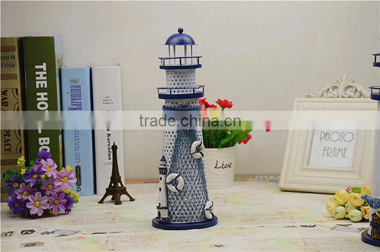 2015 new design mediterranean style lighthouse metal candle holder