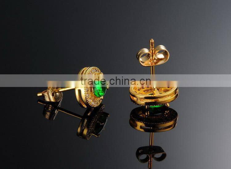 KSTONE fashion gold plated big green rhinestone stud earrings