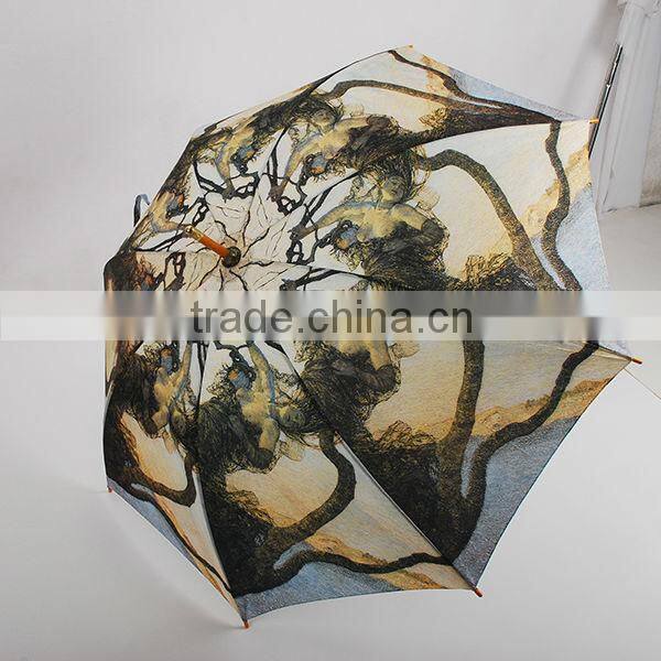 23"*8k wooden shaft full print straight gift umbrella
