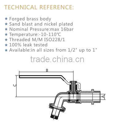 ART.2001 Forge Nickel Plated Brass Water Bibcock Valve With Hose Connector Garden Outdoor Bibcock Basin Tap Toilet Water Bibcock