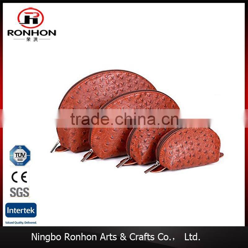 Set of 4 Portable Fashion PU Ostrich Grained Leather Makeup Cosmetic Pouch Bag