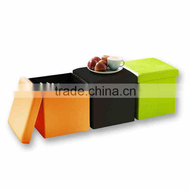 Cube Faux Leather Folding Storage Ottoman, Foot Rest Stool Footrest