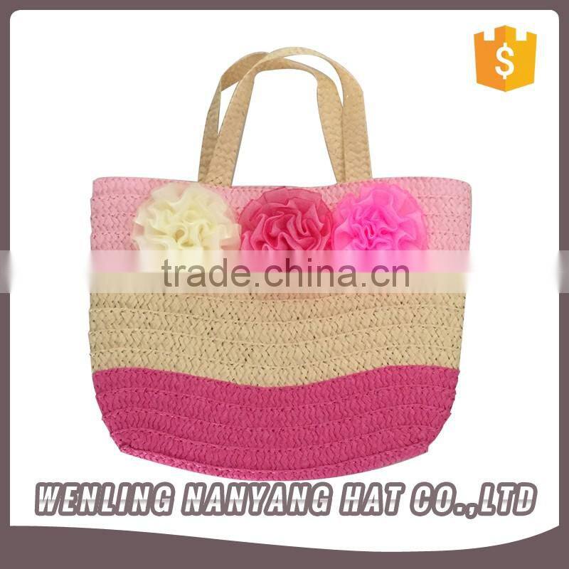 Girls Woven Straw Flowers Casual Beach Tote Shoulder Women Handbag