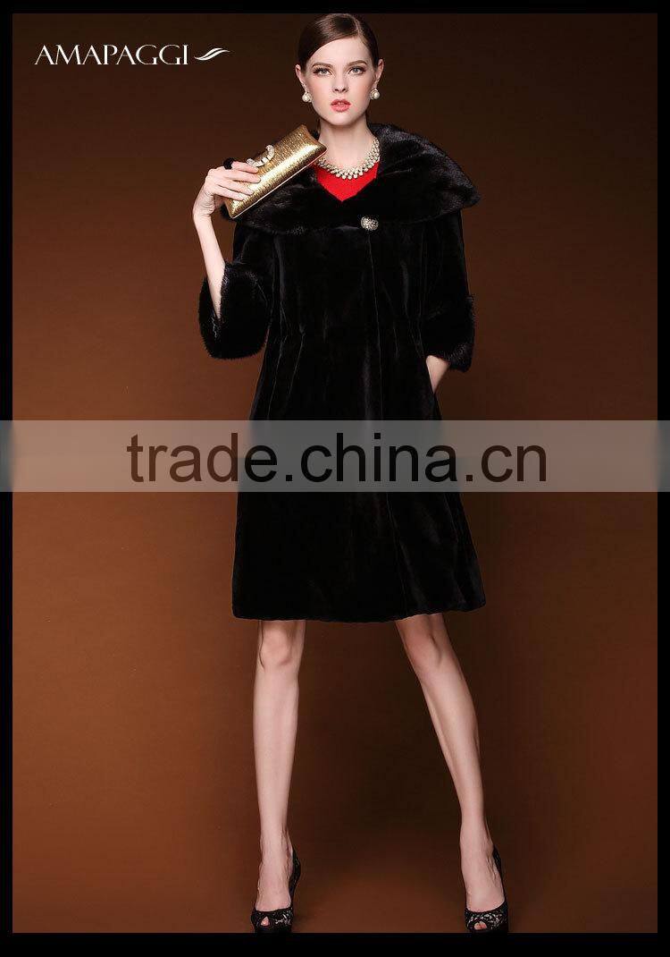 factory price plus size russian style black long mink fur coat for winter