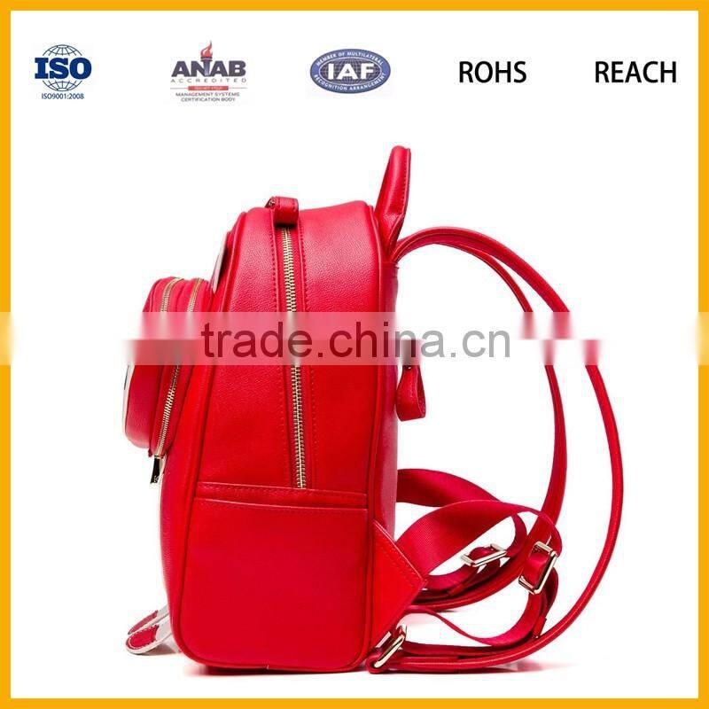 Made in China High Quality Low Price Soft PU Material Girls Red Bag Backpack Leisure Bag