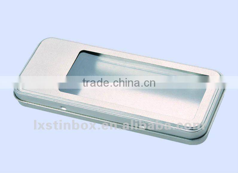 plain with PVC lid rectangular tin box with window