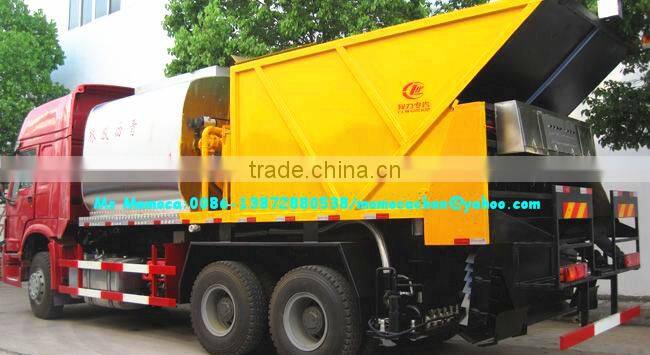 Howo 6x4 asphalt gravel chip sealer,asphalt synchronous chip sealer 8000L bitumen and 120000L stone