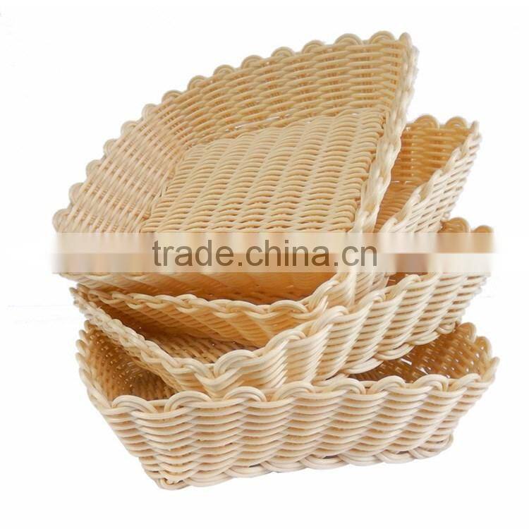 S&D cheap plastic polyrattan empty square hand made table hollow out fruit basket decoration