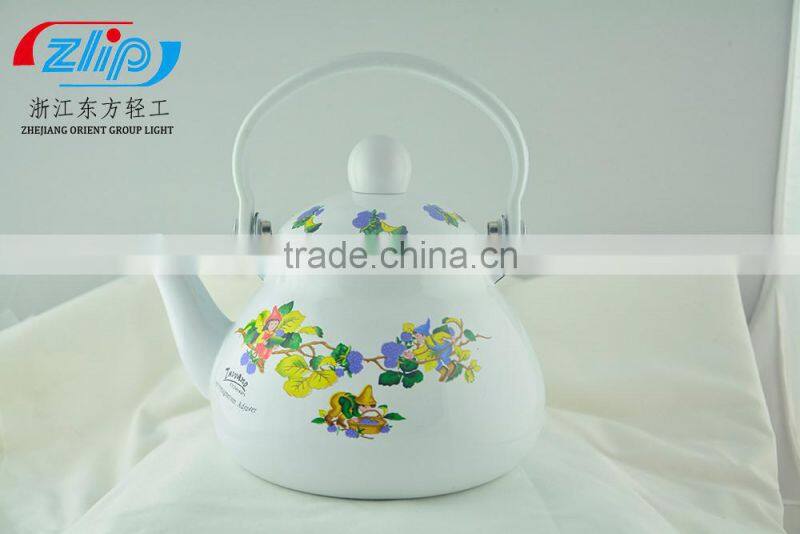 1.5L Pearl Shape Good Quality Enamel Tea Kettle Decorated