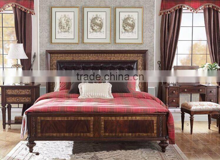 Distinguished Palace Bedroom Set Furniture, Antique Carved Wooden Bed With Night Stand, Hand Painted Royal Bed Wooden Furniture