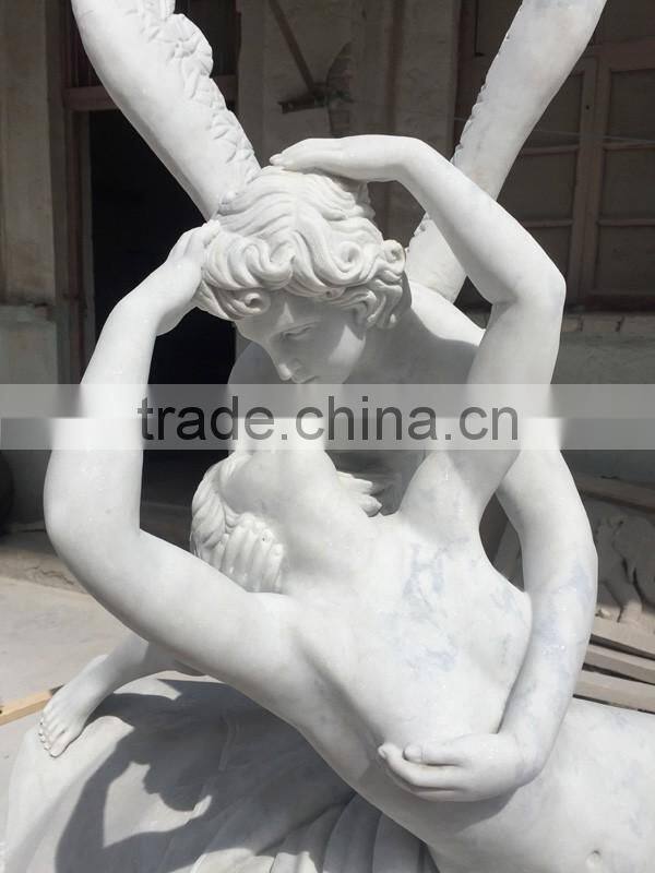 White Marble Carved Roman Mythology Cupid and Psyche Statue