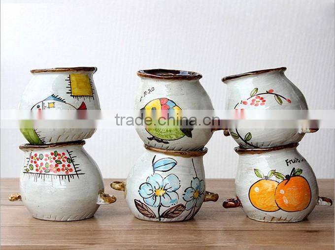 Creative interior decoration hand-painted ceramic cartoon flower pot for succulents