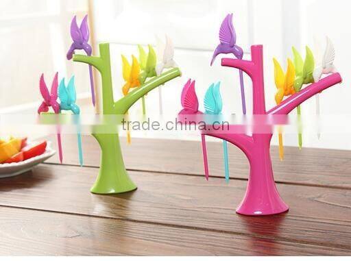 CY119 Plastic Creative Fruit Fork Bird Tree Decorative Household Daily Necessities Dessert Forks