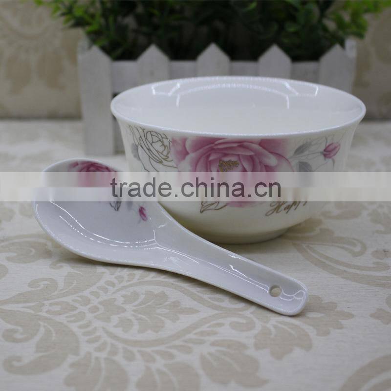 white ceramic bowl wholesale,rice bowl,soup bowl with spoon,creal bowl with decal