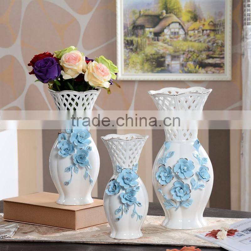 weaving flower vase, blue and white porcelain vase, ceramic flower vase