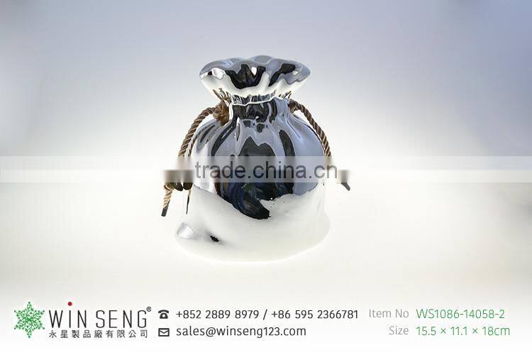 cheap silver bag shaped ceramic smooth gift piggy bank for decoration