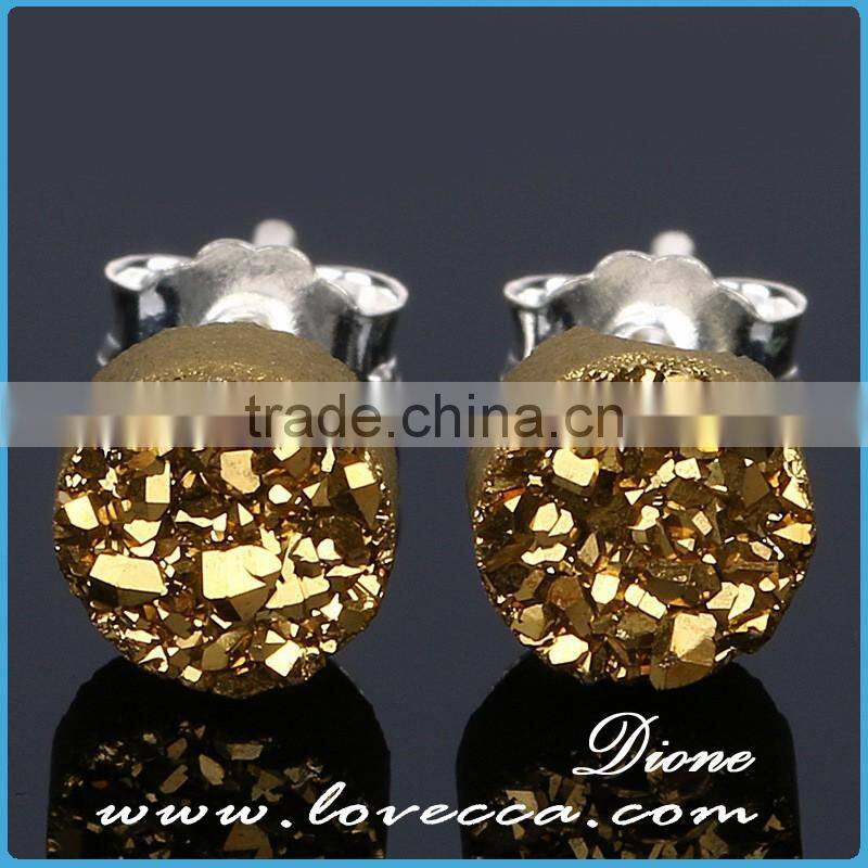 Wholesale Newest Fashion 925 Sterling Silver Yellow Druzy Jewelry Stud Earrings