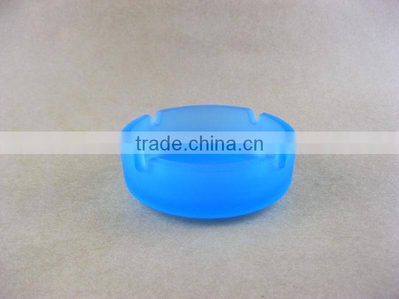 Frosted light blue glass ashtray