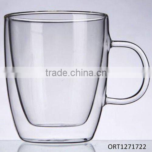 High Quality 350ml clear borosilicate glass tea cup with handle